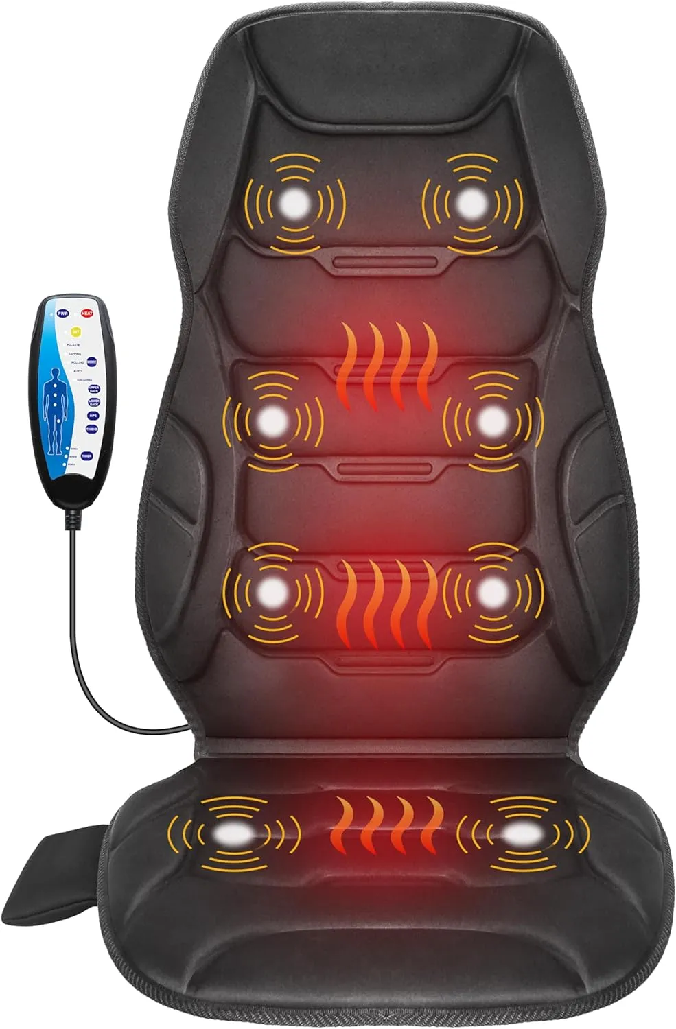COMFIER Massage Seat Cushion, Back Massager with 8 Massage Nodes & 5 Modes, Adjustable Chair Massage Pad with Heat for Home Office, Heated Chair Pad,Gifts for Men,Women