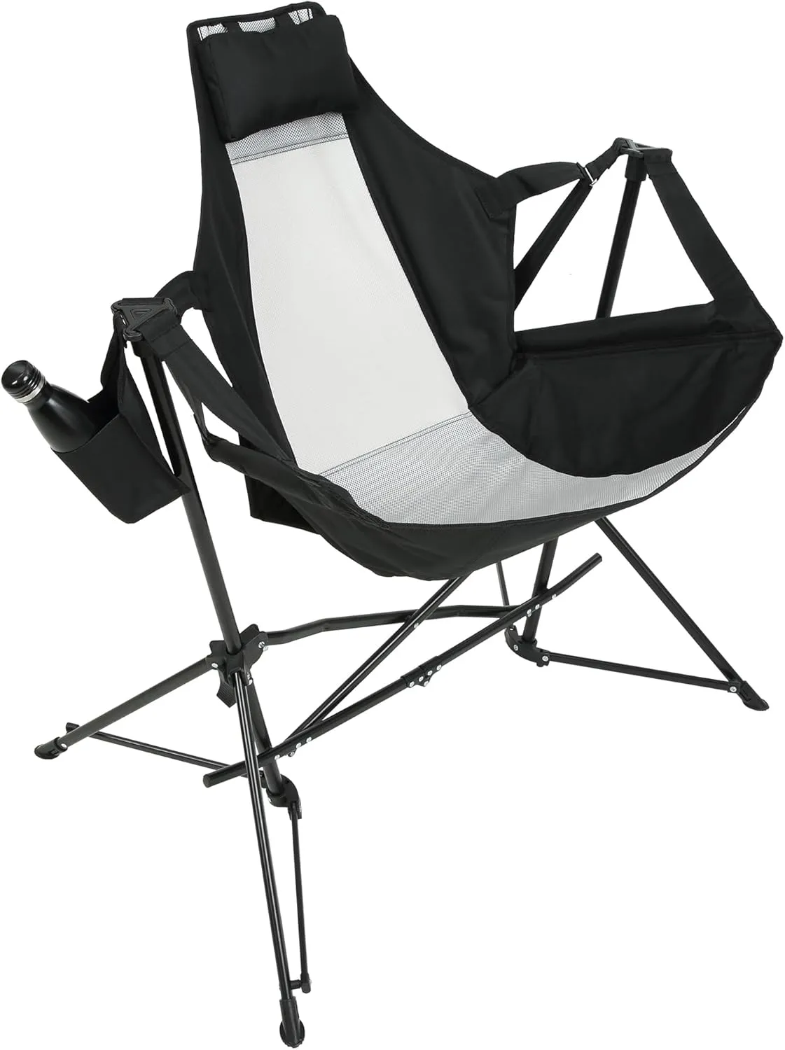 Comfortable and Adjustable Folding Hammock Camping Chair with Cup Holder and Pillow for Outdoor Relaxation, Portable Black