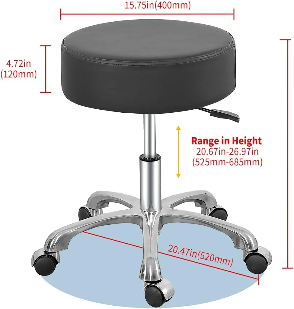 Comfy Memory Foam Heavy Duty Rolling Stool,Adjustable Chair with Wheels for Doctor,Shop,Nail Tech,Potters,Medical,Massage,Artist,Tattoo,Studio,Office,Pedicure(Black)