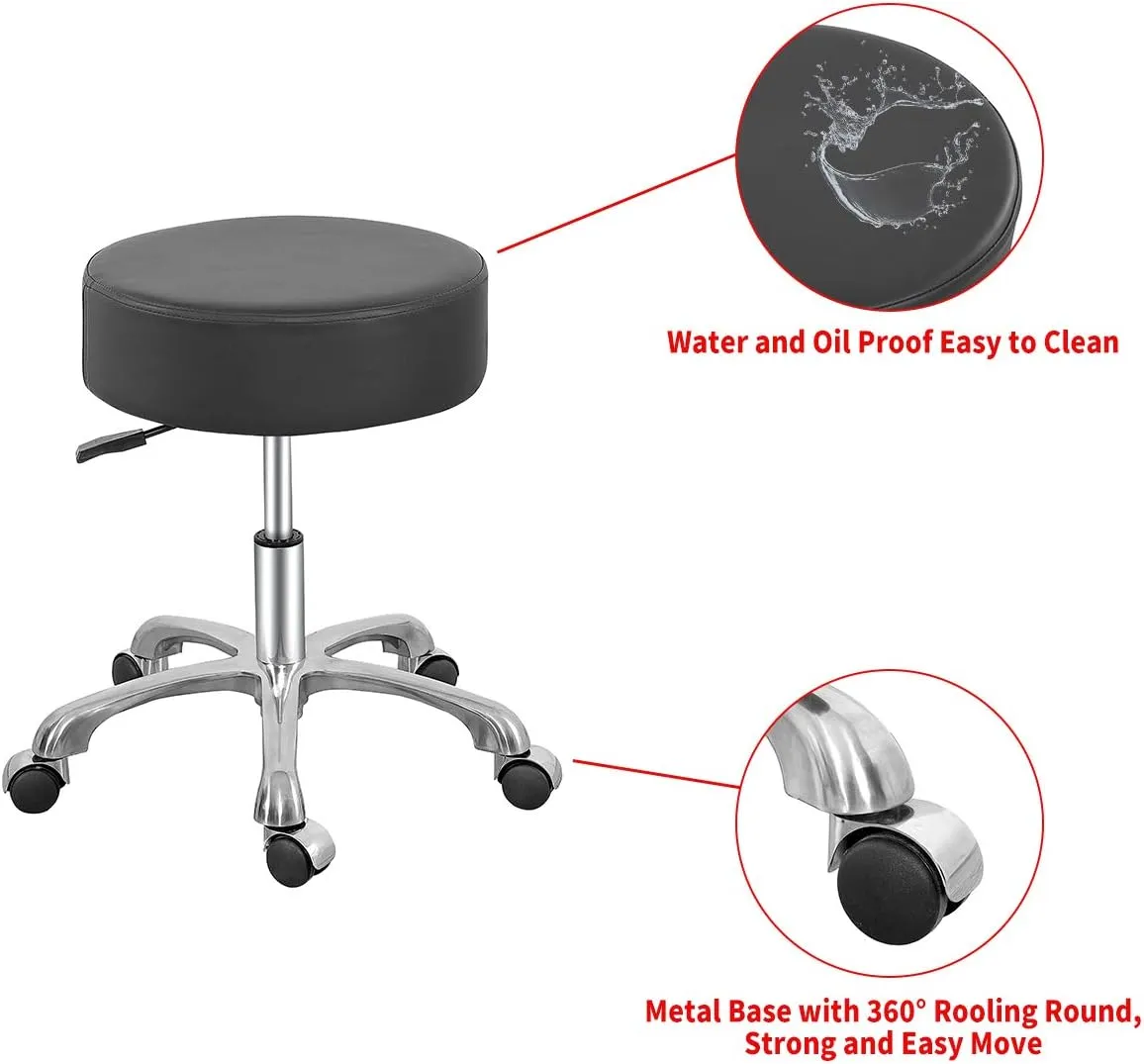 Comfy Memory Foam Heavy Duty Rolling Stool,Adjustable Chair with Wheels for Doctor,Shop,Nail Tech,Potters,Medical,Massage,Artist,Tattoo,Studio,Office,Pedicure(Black)