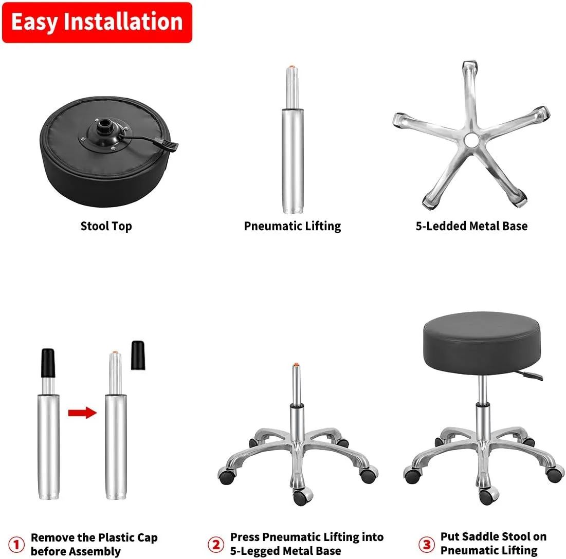 Comfy Memory Foam Heavy Duty Rolling Stool,Adjustable Chair with Wheels for Doctor,Shop,Nail Tech,Potters,Medical,Massage,Artist,Tattoo,Studio,Office,Pedicure(Black)