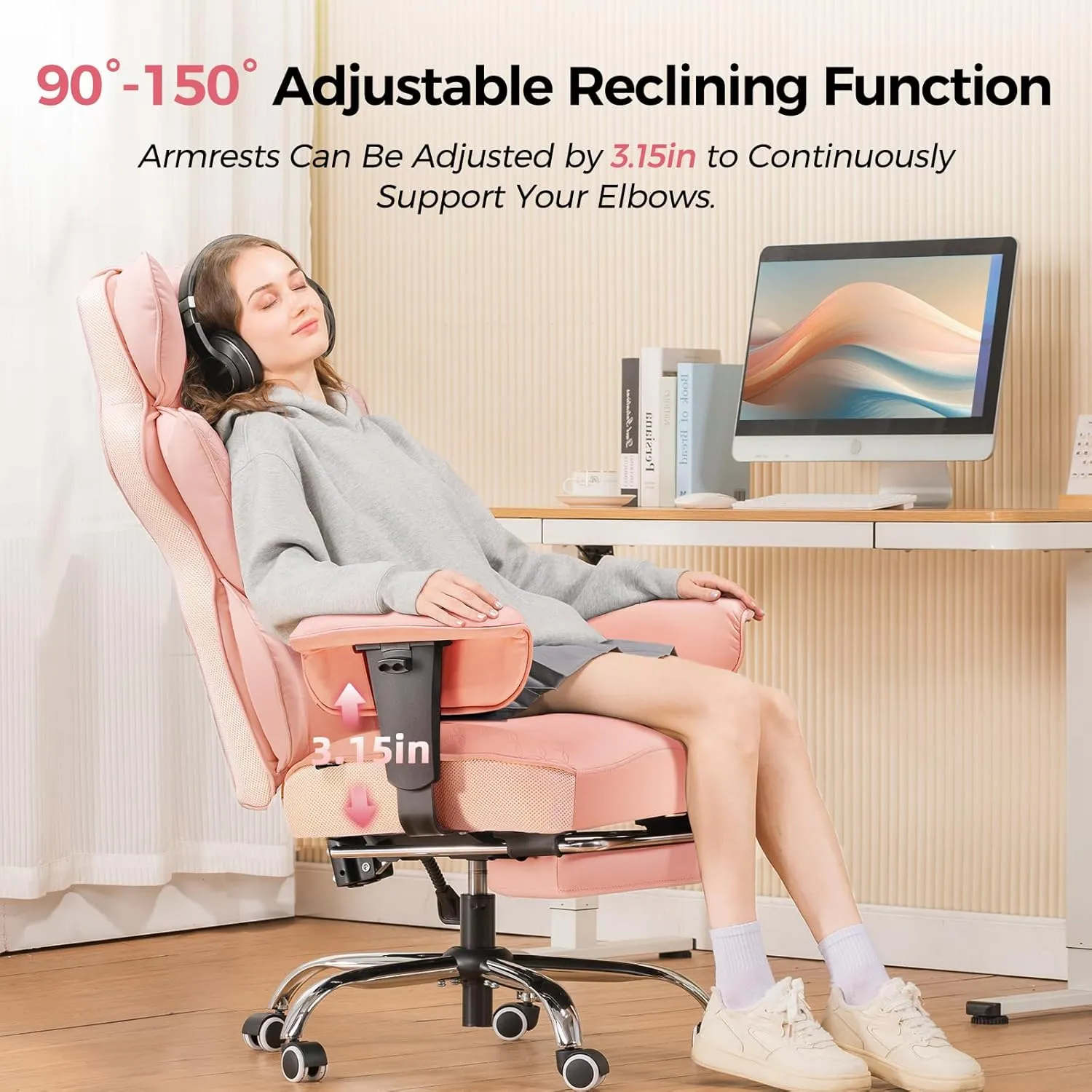 COMHOMA Big and Tall Office Chair 400LBS Wide Ergonomic Gaming Chair with Deluxe Embossing Designed Leather with Foot Rest,150°Reclining Adjustable Armrests Pocket Spring Back Support and Pillow