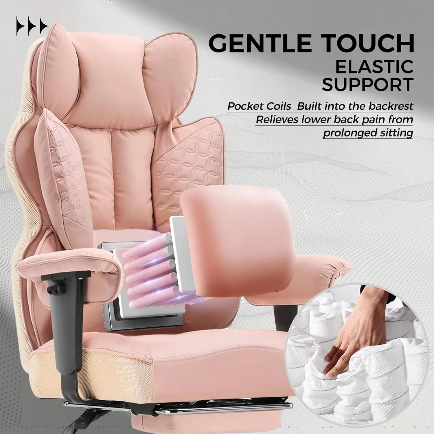 COMHOMA Big and Tall Office Chair 400LBS Wide Ergonomic Gaming Chair with Deluxe Embossing Designed Leather with Foot Rest,150°Reclining Adjustable Armrests Pocket Spring Back Support and Pillow