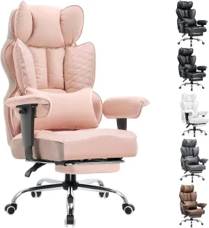 COMHOMA Big and Tall Office Chair 400LBS Wide Ergonomic Gaming Chair with Deluxe Embossing Designed Leather with Foot Rest,150°Reclining Adjustable Armrests Pocket Spring Back Support and Pillow