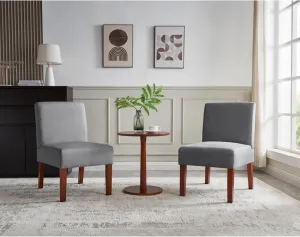 Contemporary Fabric Accent Chair Set of 2 with Round Wood Table for Bedroom, Home Office, Living Room