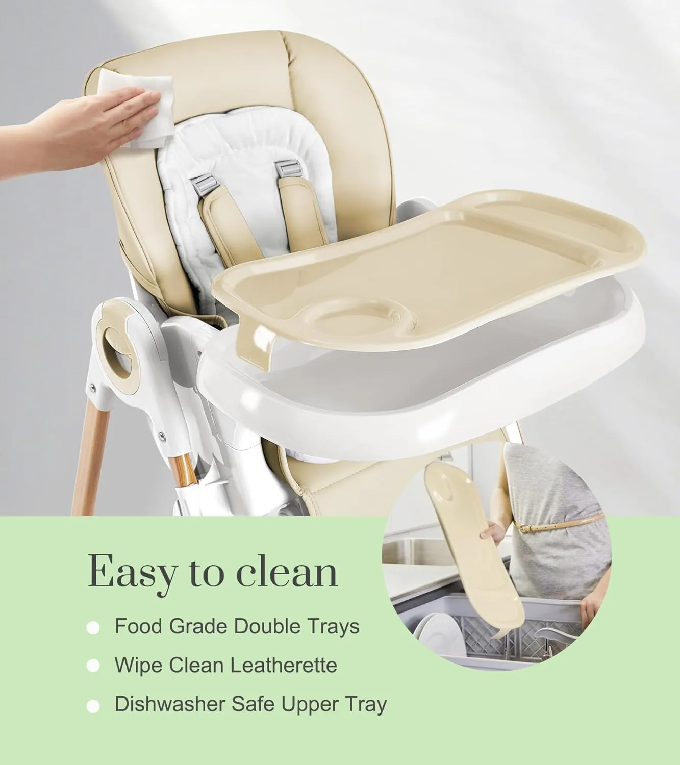 Convertible High Chairs for Babies and Toddlers, Height Adjustable Baby High Chair, High Chair with Removable Tray, Adjustable Backrest and Pedal, Portable Baby Dinning Chair with Lockable Wheels