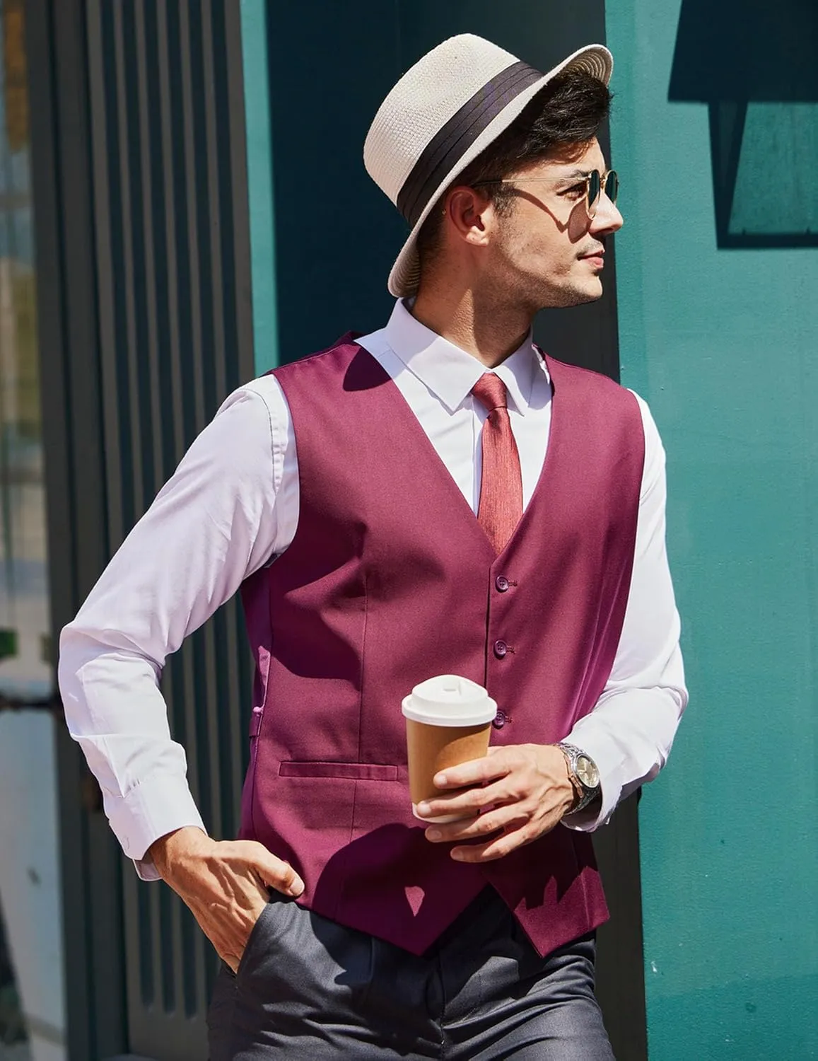 COOFANDY Men's Business Suit Vest Casual Dress Vest Slim Fit Formal Waistcoat