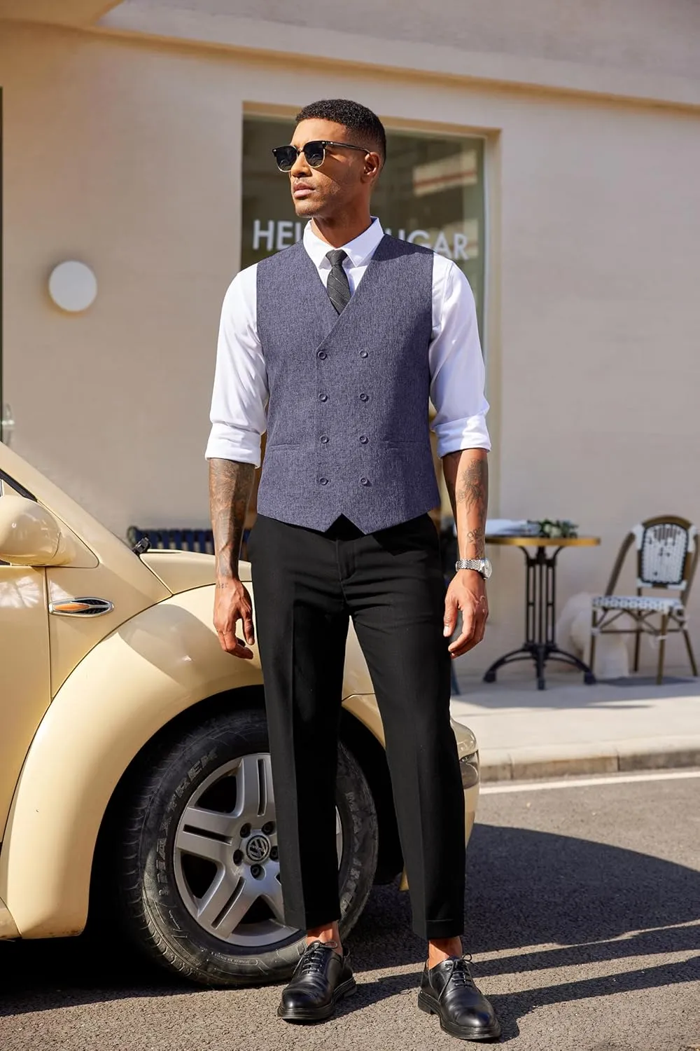 COOFANDY Men's Double Breasted Suit Vest Lightweight Waistcoat Slim Fit Dress Vest