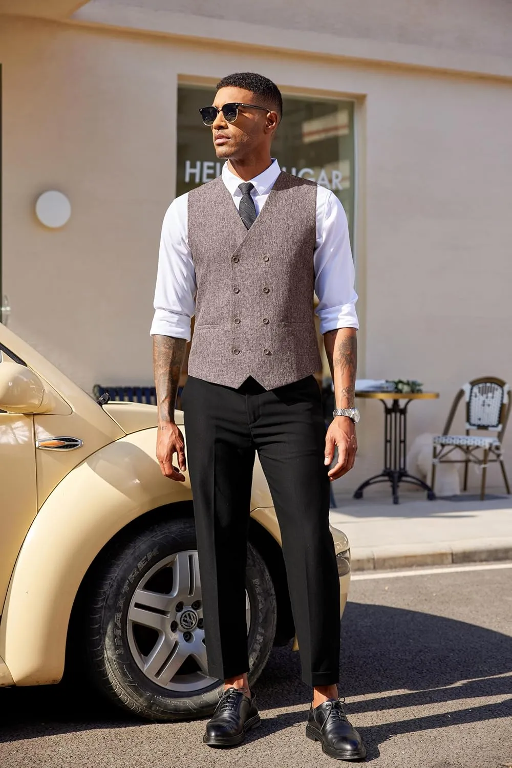COOFANDY Men's Double Breasted Suit Vest Lightweight Waistcoat Slim Fit Dress Vest