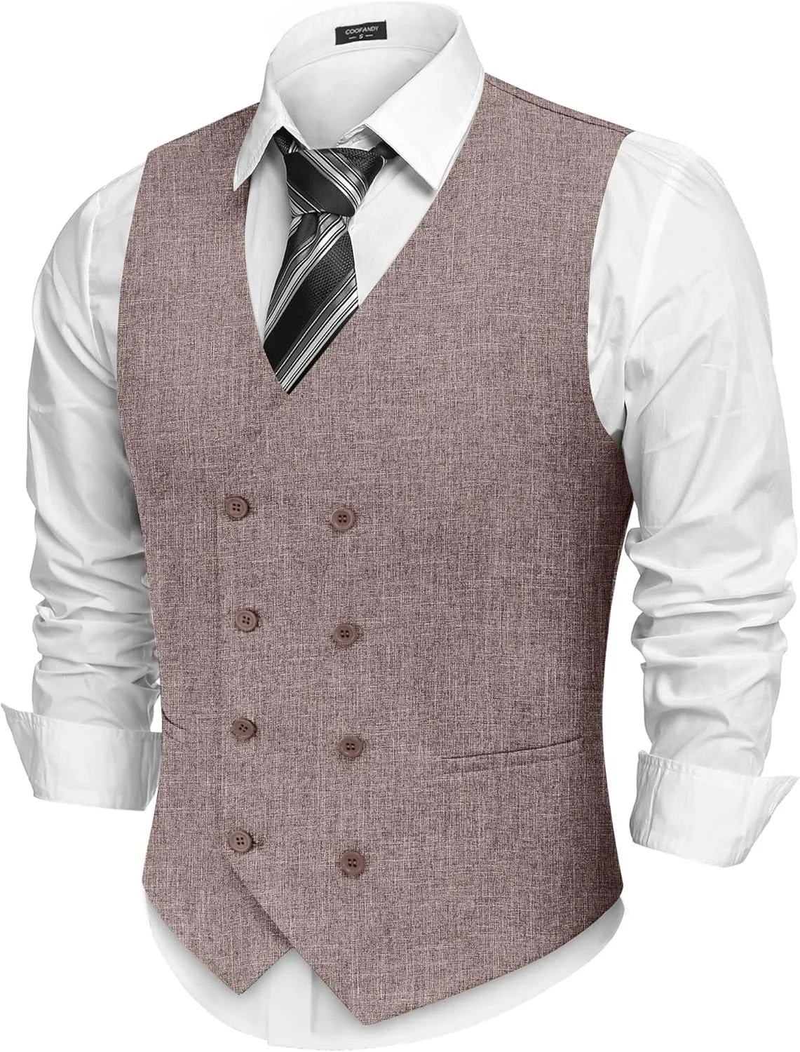 COOFANDY Men's Double Breasted Suit Vest Lightweight Waistcoat Slim Fit Dress Vest