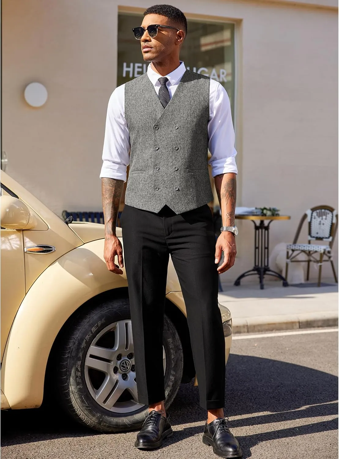 COOFANDY Men's Double Breasted Suit Vest Lightweight Waistcoat Slim Fit Dress Vest