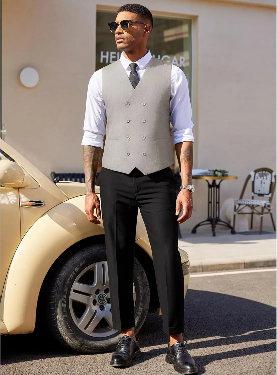 COOFANDY Men's Double Breasted Suit Vest Lightweight Waistcoat Slim Fit Dress Vest