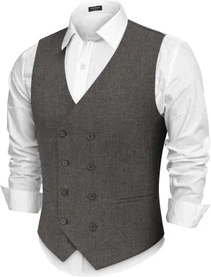 COOFANDY Men's Double Breasted Suit Vest Lightweight Waistcoat Slim Fit Dress Vest