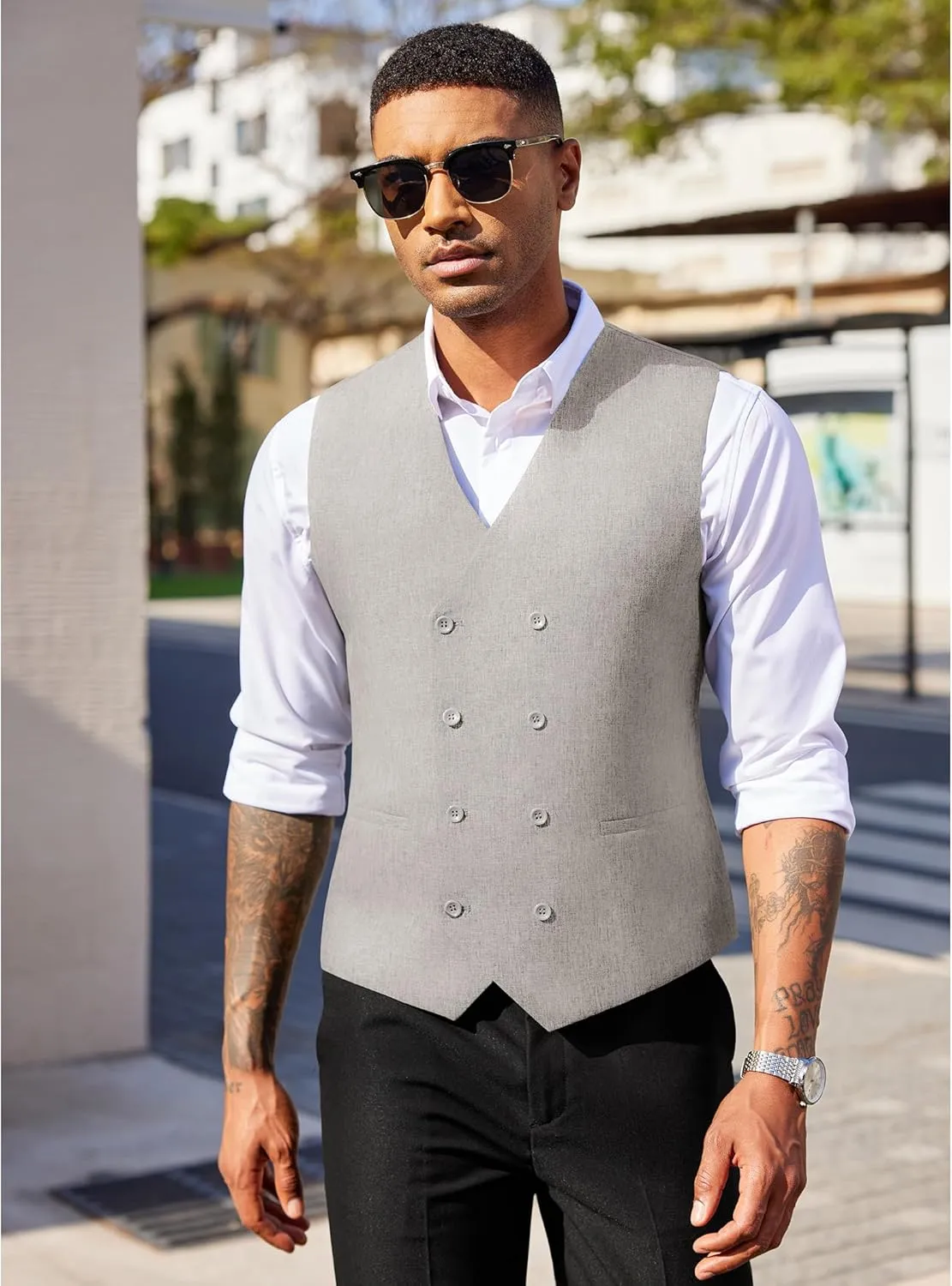 COOFANDY Men's Double Breasted Suit Vest Lightweight Waistcoat Slim Fit Dress Vest