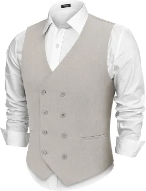 COOFANDY Men's Double Breasted Suit Vest Lightweight Waistcoat Slim Fit Dress Vest
