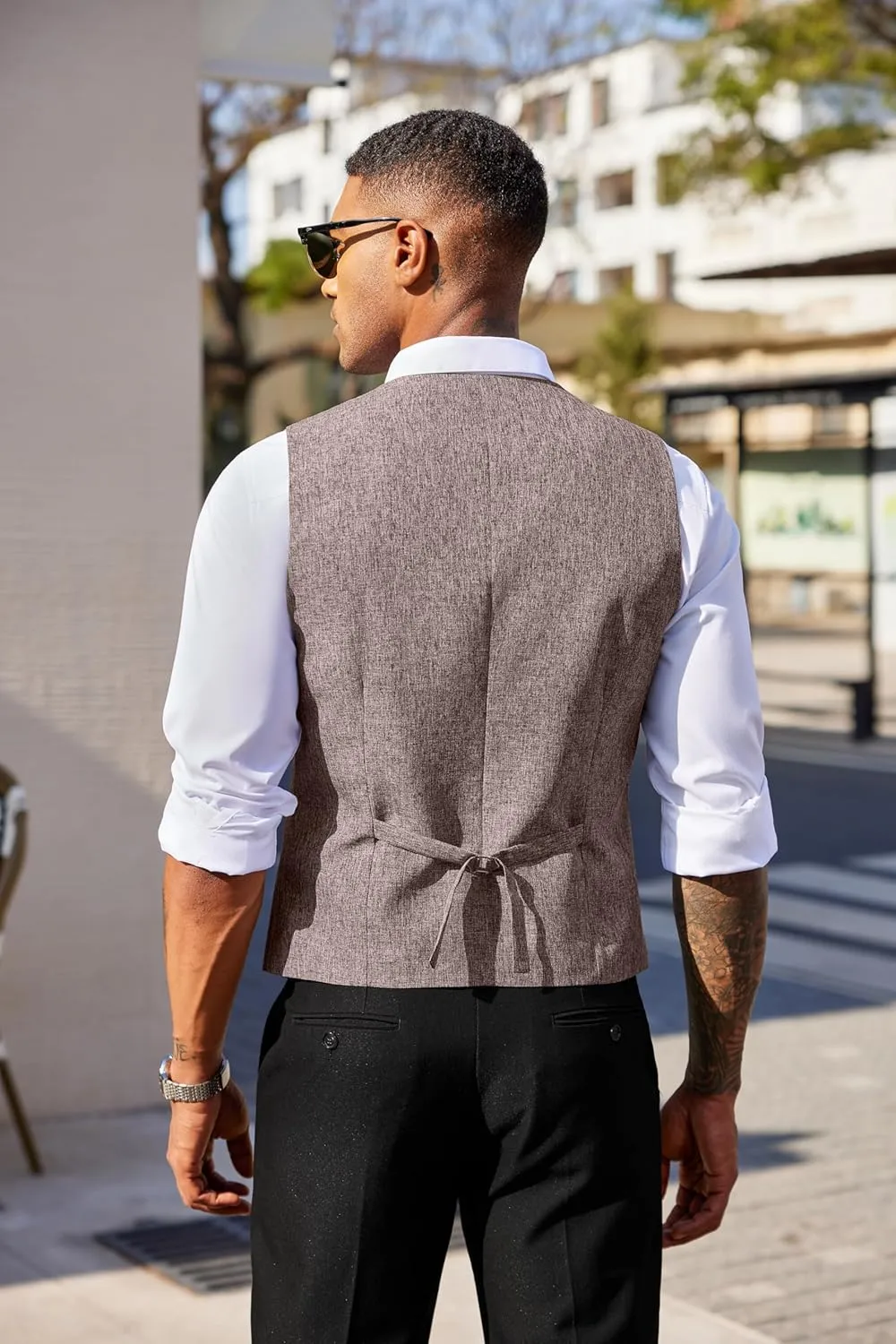 COOFANDY Men's Double Breasted Suit Vest Lightweight Waistcoat Slim Fit Dress Vest