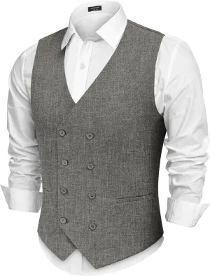 COOFANDY Men's Double Breasted Suit Vest Lightweight Waistcoat Slim Fit Dress Vest