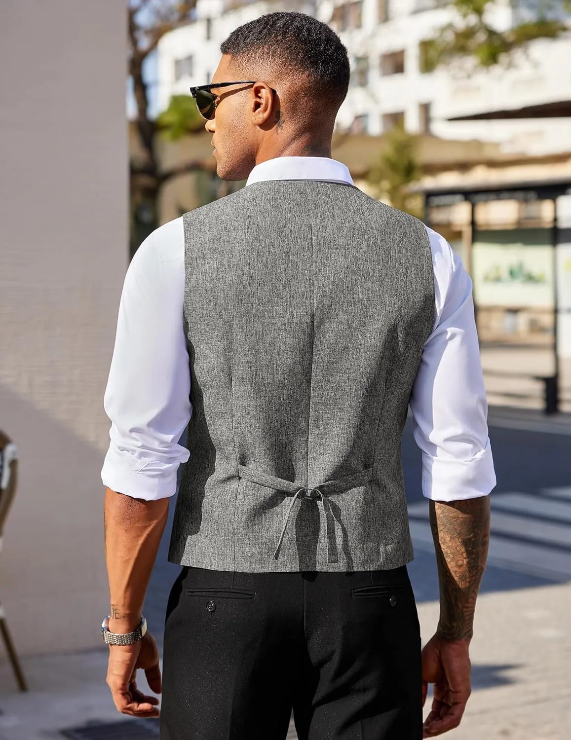 COOFANDY Men's Double Breasted Suit Vest Lightweight Waistcoat Slim Fit Dress Vest