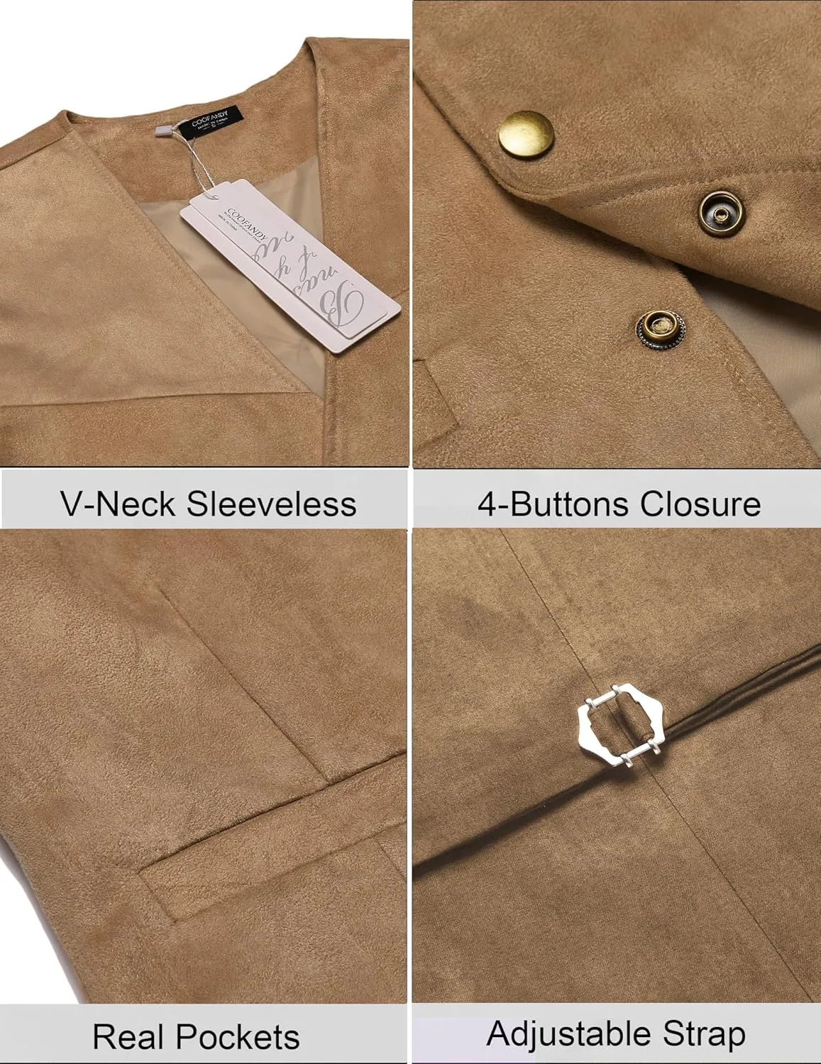COOFANDY Men's Suede Leather Suit Vest Casual Western Vest Jacket Slim Fit Vest Waistcoat