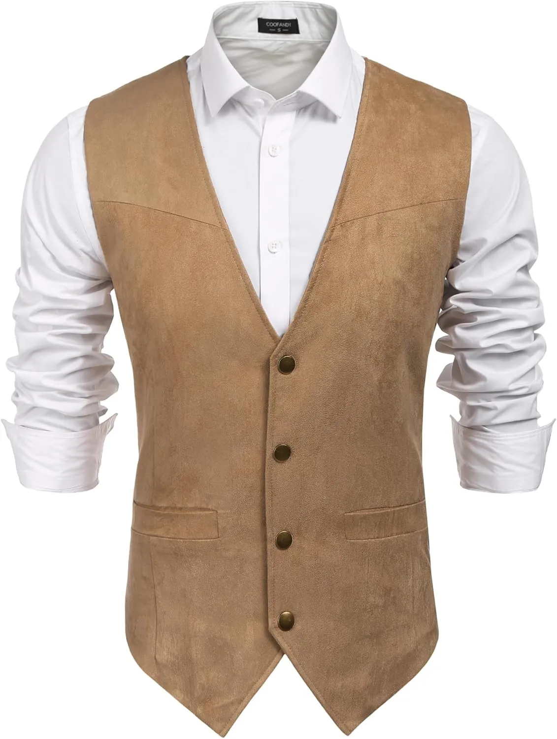 COOFANDY Men's Suede Leather Suit Vest Casual Western Vest Jacket Slim Fit Vest Waistcoat