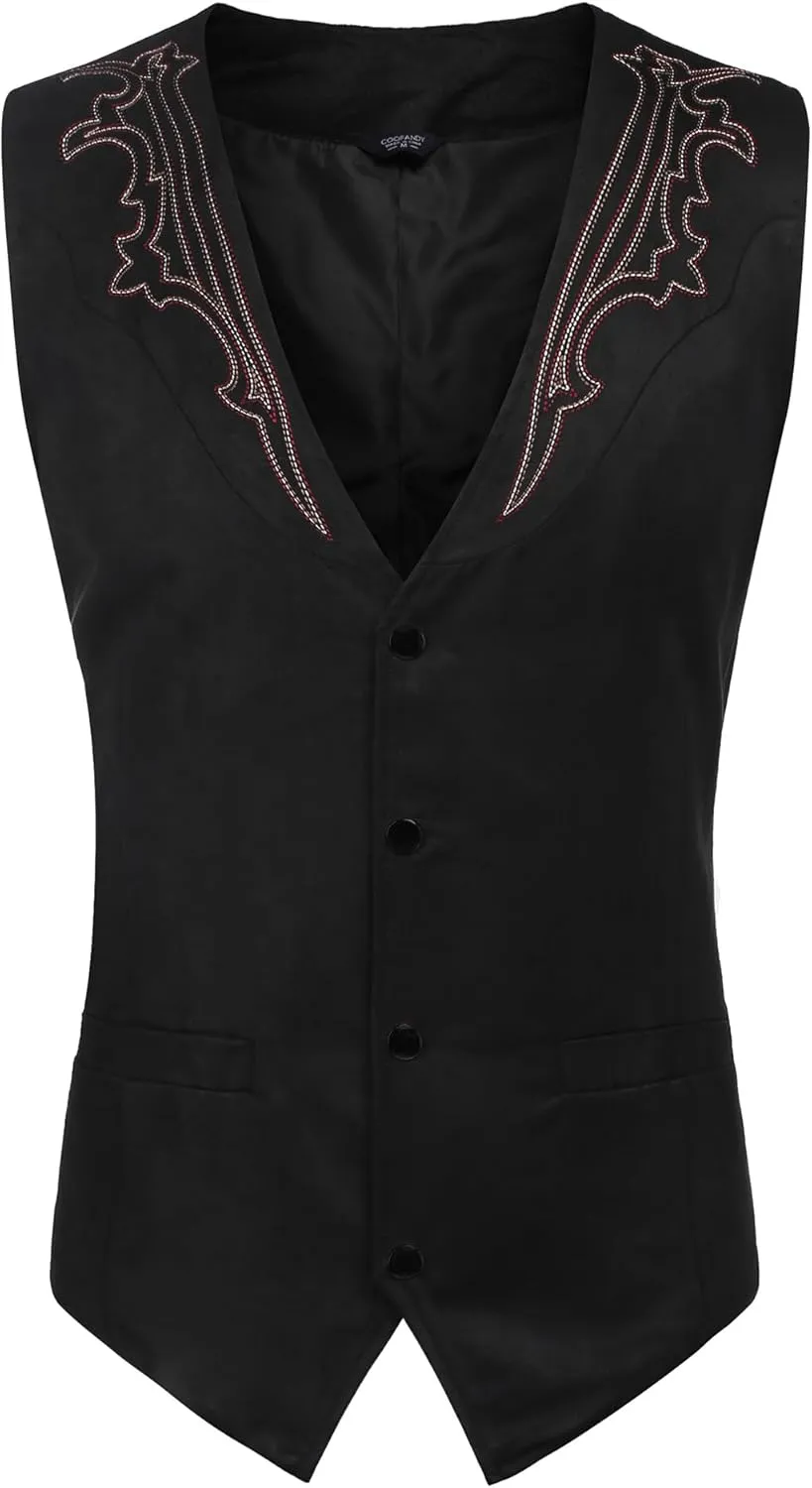 COOFANDY Men's Suede Leather Vest Cowboy Western Waistcoat Casual Slim Fit Suit Vest