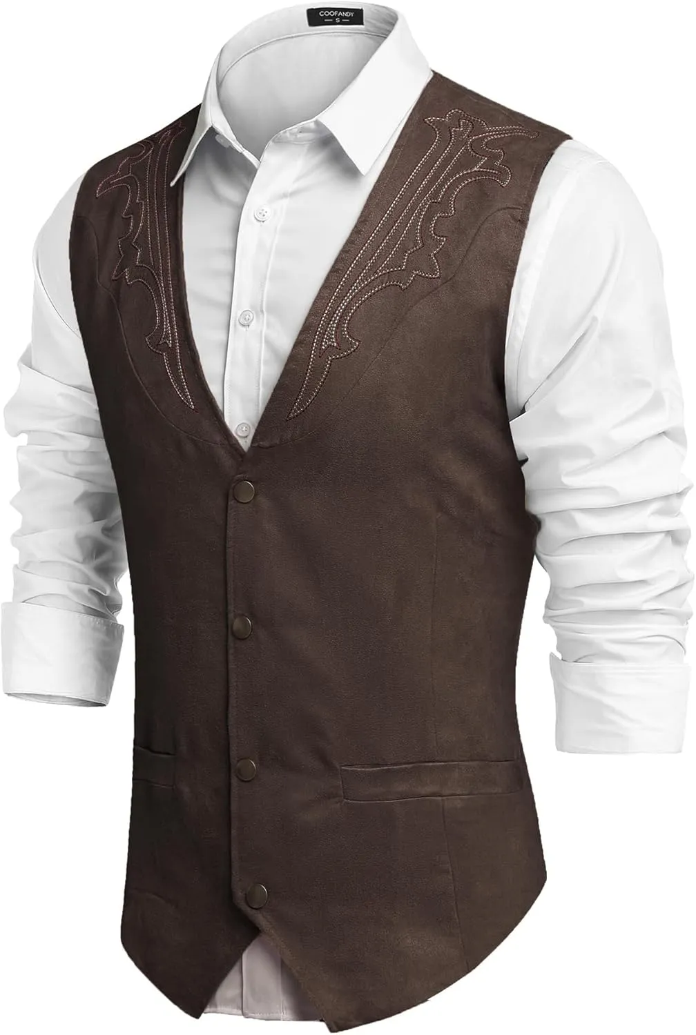 COOFANDY Men's Suede Leather Vest Cowboy Western Waistcoat Casual Slim Fit Suit Vest