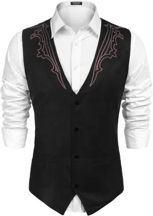 COOFANDY Men's Suede Leather Vest Cowboy Western Waistcoat Casual Slim Fit Suit Vest