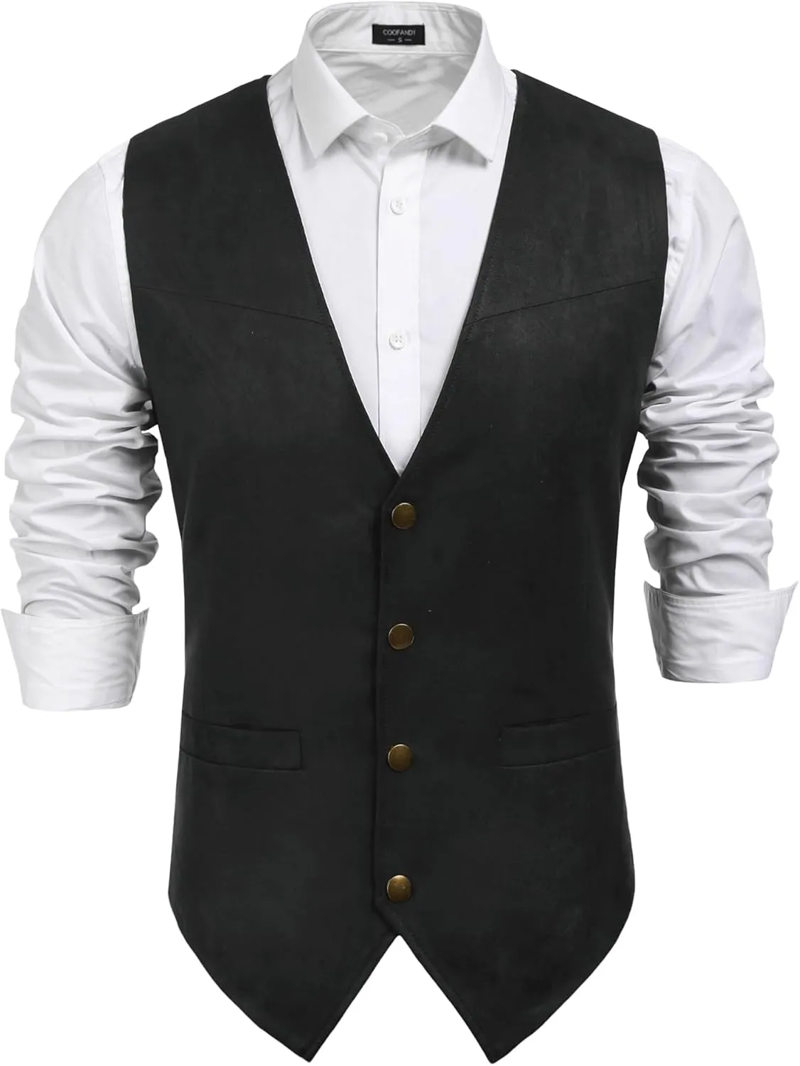 COOFANDY Men's Suede Leather Vest Cowboy Western Waistcoat Casual Slim Fit Suit Vest