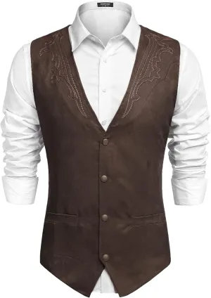 COOFANDY Men's Suede Leather Vest Cowboy Western Waistcoat Casual Slim Fit Suit Vest