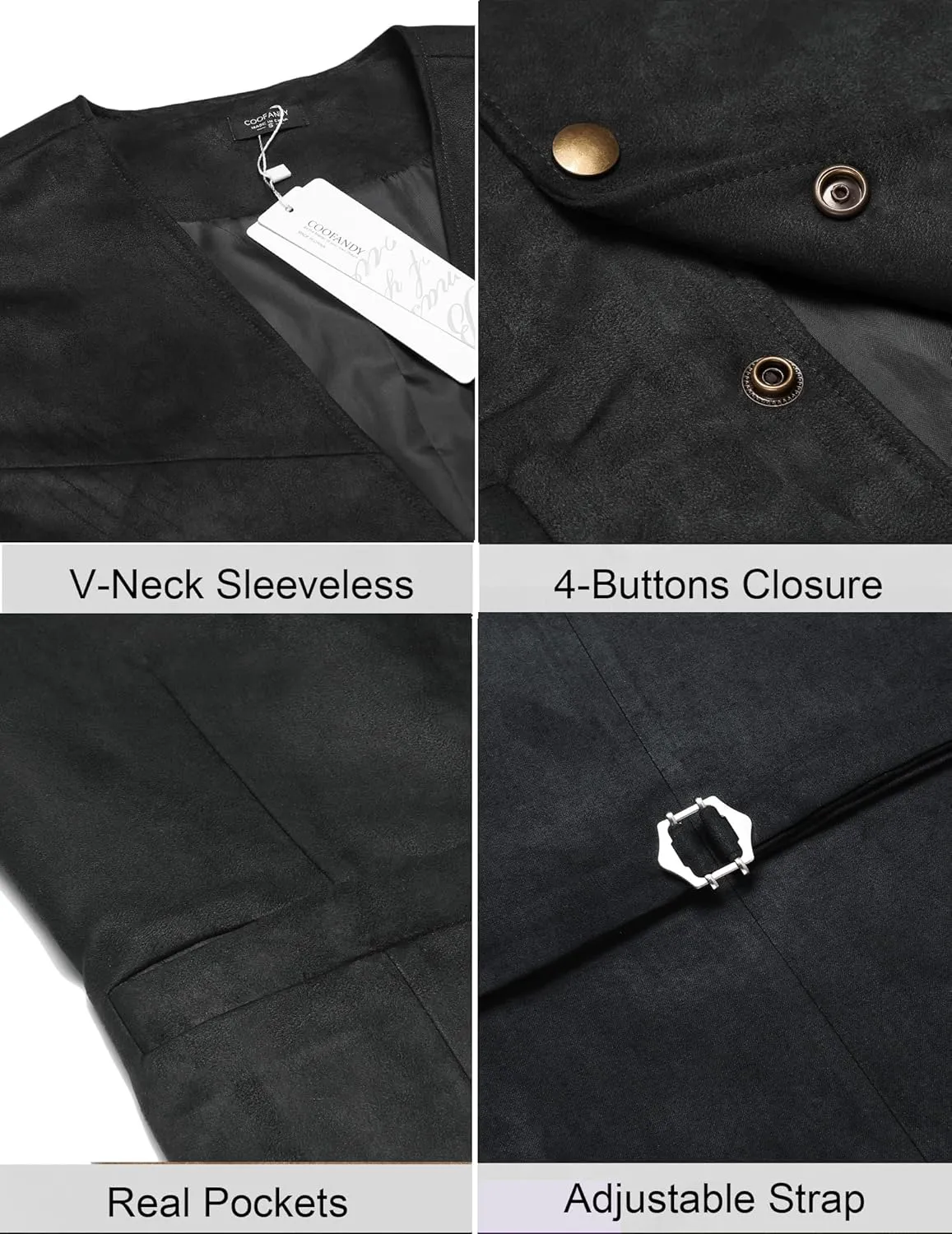 COOFANDY Men's Suede Leather Vest Cowboy Western Waistcoat Casual Slim Fit Suit Vest