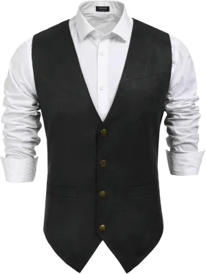 COOFANDY Men's Suede Leather Vest Cowboy Western Waistcoat Casual Slim Fit Suit Vest