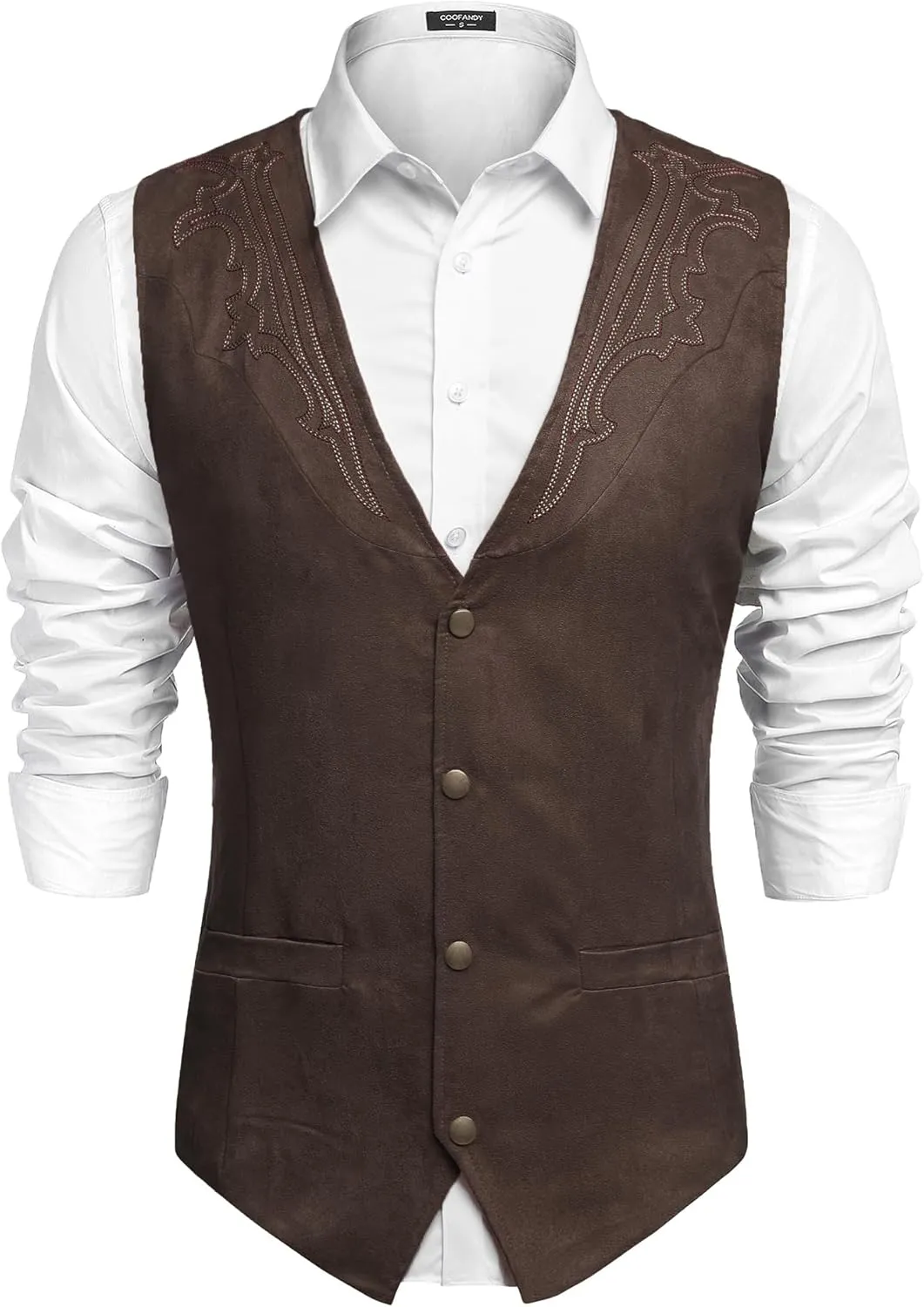 COOFANDY Men's Suede Leather Vest Cowboy Western Waistcoat Casual Slim Fit Suit Vest
