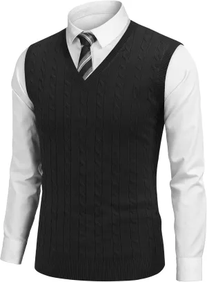 COOFANDY Men's Sweater Vest V Neck Slim Fit Cable Knitted Sleeveless Pullover Sweater