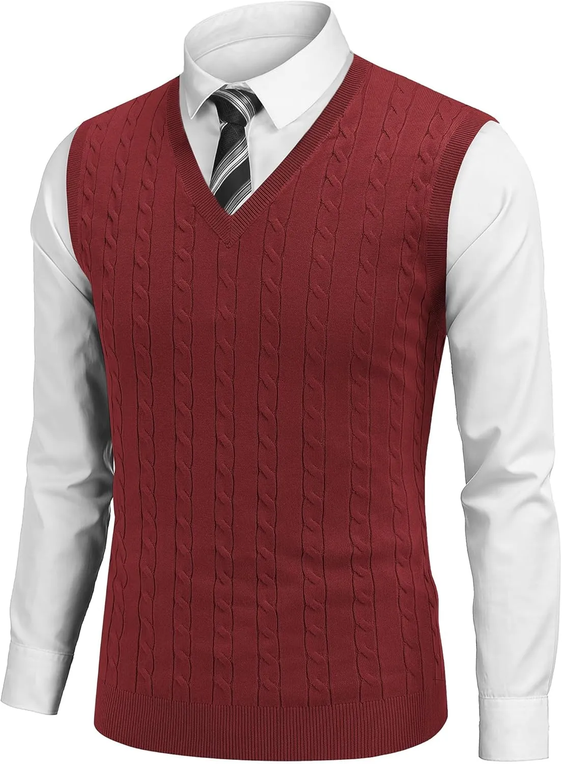 COOFANDY Men's Sweater Vest V Neck Slim Fit Cable Knitted Sleeveless Pullover Sweater