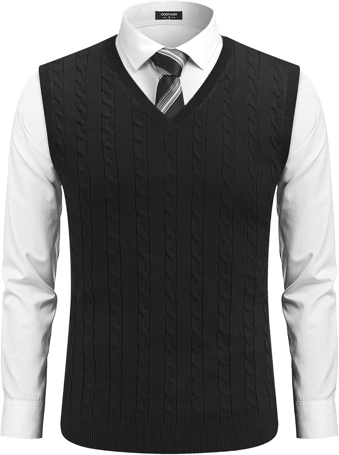 COOFANDY Men's Sweater Vest V Neck Slim Fit Cable Knitted Sleeveless Pullover Sweater