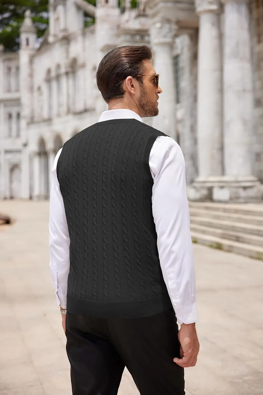 COOFANDY Men's Sweater Vest V Neck Slim Fit Cable Knitted Sleeveless Pullover Sweater