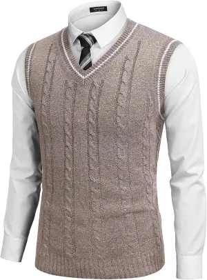 COOFANDY Men's Sweater Vest V Neck Slim Fit Casual Sleeveless Twisted Knitted Pullover Sweater
