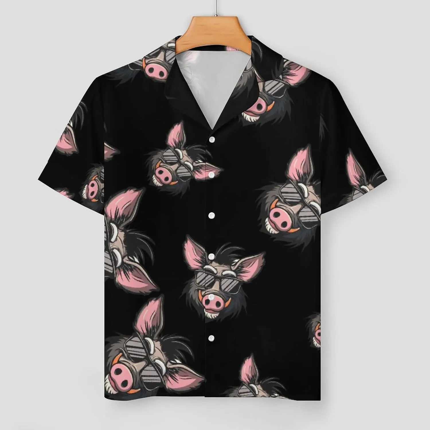 Cool Pigs Wild Boar with Glasses Pigs Women's Satin Pajama Set Short Sleeve Button Down Sleepwear Loungewear Pj Set