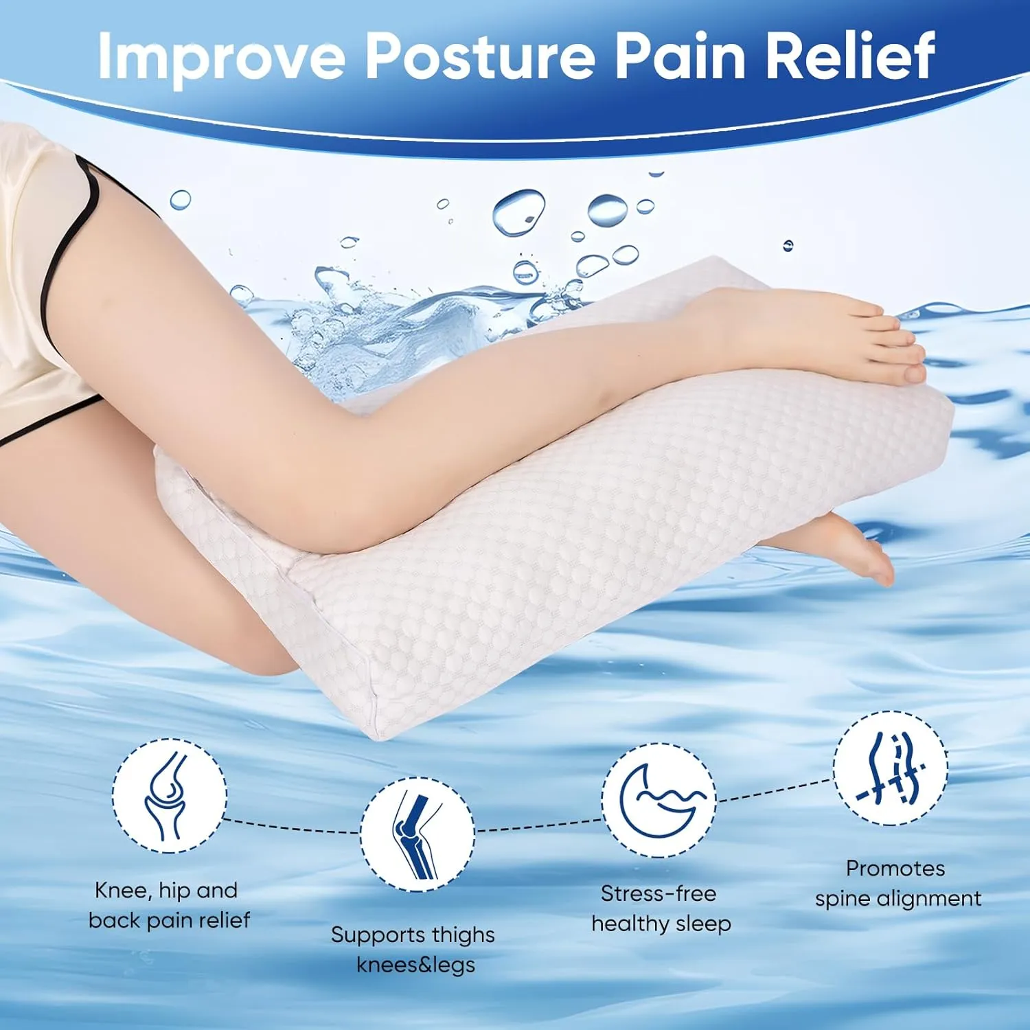 Cooling Knee Pillow for Side Sleeper, 6"Leg Pillow for Side Sleeping, 100% Cooling Fabric Pillow for Between Knees While Sleeping - High Support Alternative for Relieving Leg, Back, and Knee Pain