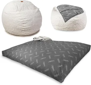 CordaRoy's Faux Fur Bean Bag-Convertible Bean Bag Chair & Bed-Machine-Washable Faux Fur Fabric Cover for Basement, Living Room, Game Room, Dorm & More - King Size - White | Made in The USA