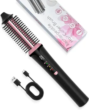 Cordless Curling Iron Rechargeable, 4000 mAh USB Thermal Brush with 3 Temp Setting Mini Travel Curling Iron, Ceramic Cordless Hair Curler, Battery Powered Curling Iron