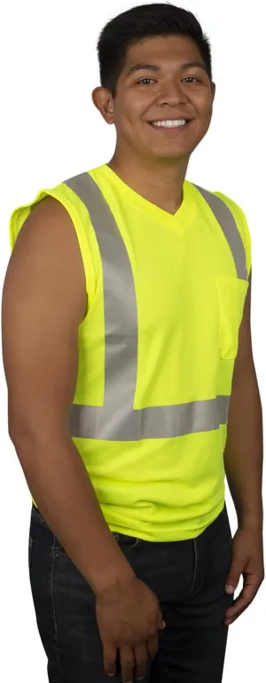 Cordova V421 Cor-Brite Type R, Class II, Lime Birdseye Mesh T-Shirt, Sleeveless, Chest Pocket, 2-Inch Silver Reflective Tape