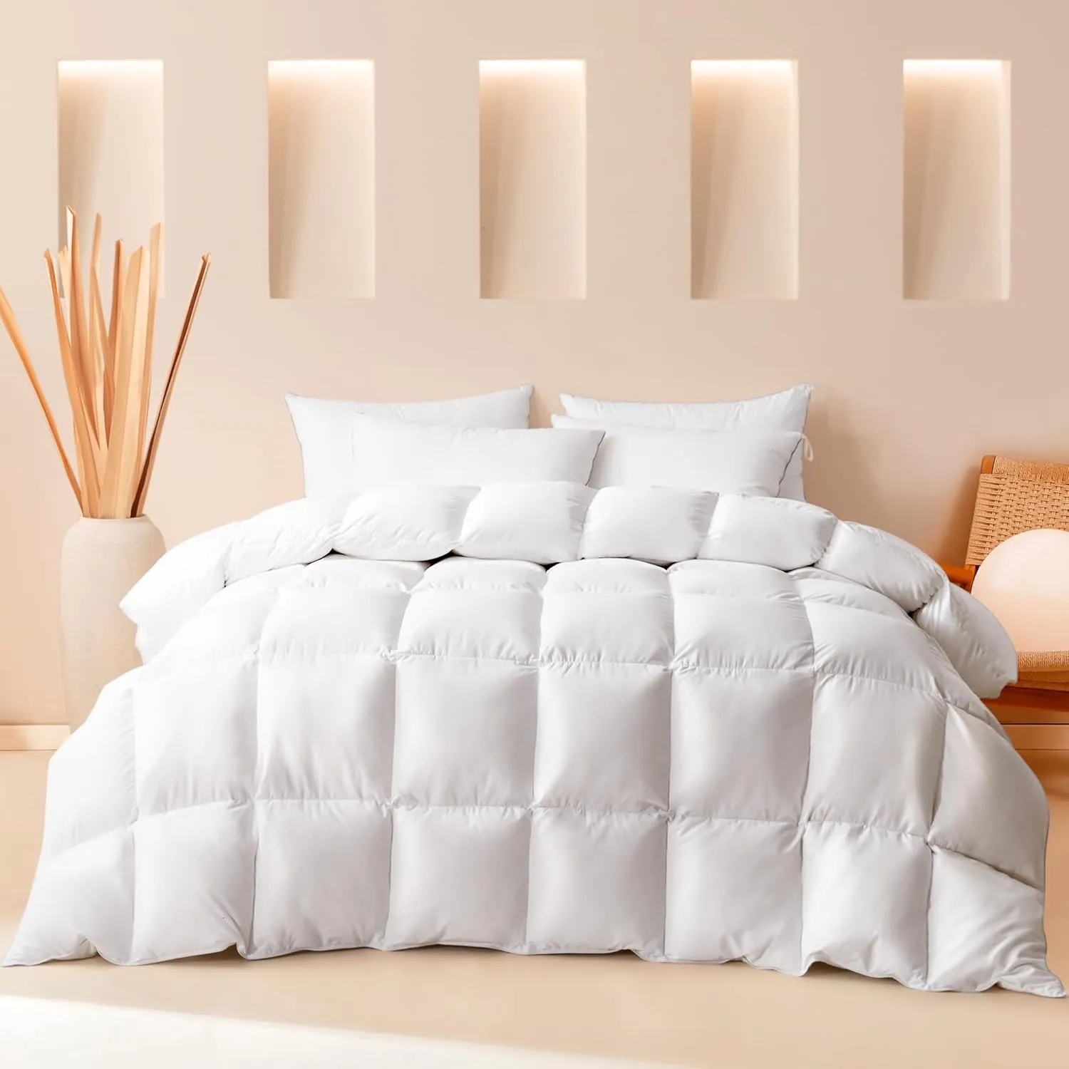 Cosybay Oversized Queen Size Feather Down Fiber Comforter Ultra Fluffy Duvet Insert, All Season White Cotton Cover Luxury Hotel Bed Comforter with Corner Tabs, 98x98 Inch