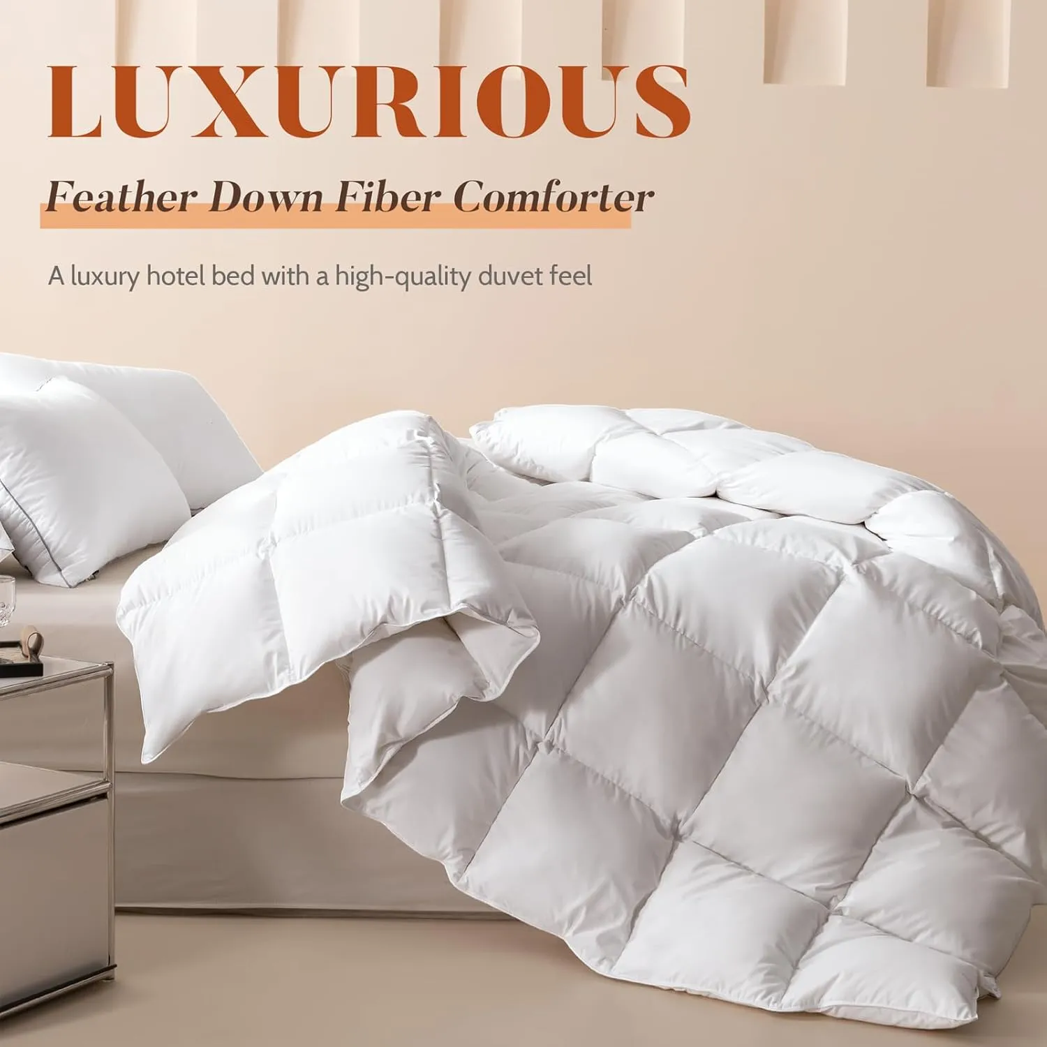 Cosybay Oversized Queen Size Feather Down Fiber Comforter Ultra Fluffy Duvet Insert, All Season White Cotton Cover Luxury Hotel Bed Comforter with Corner Tabs, 98x98 Inch