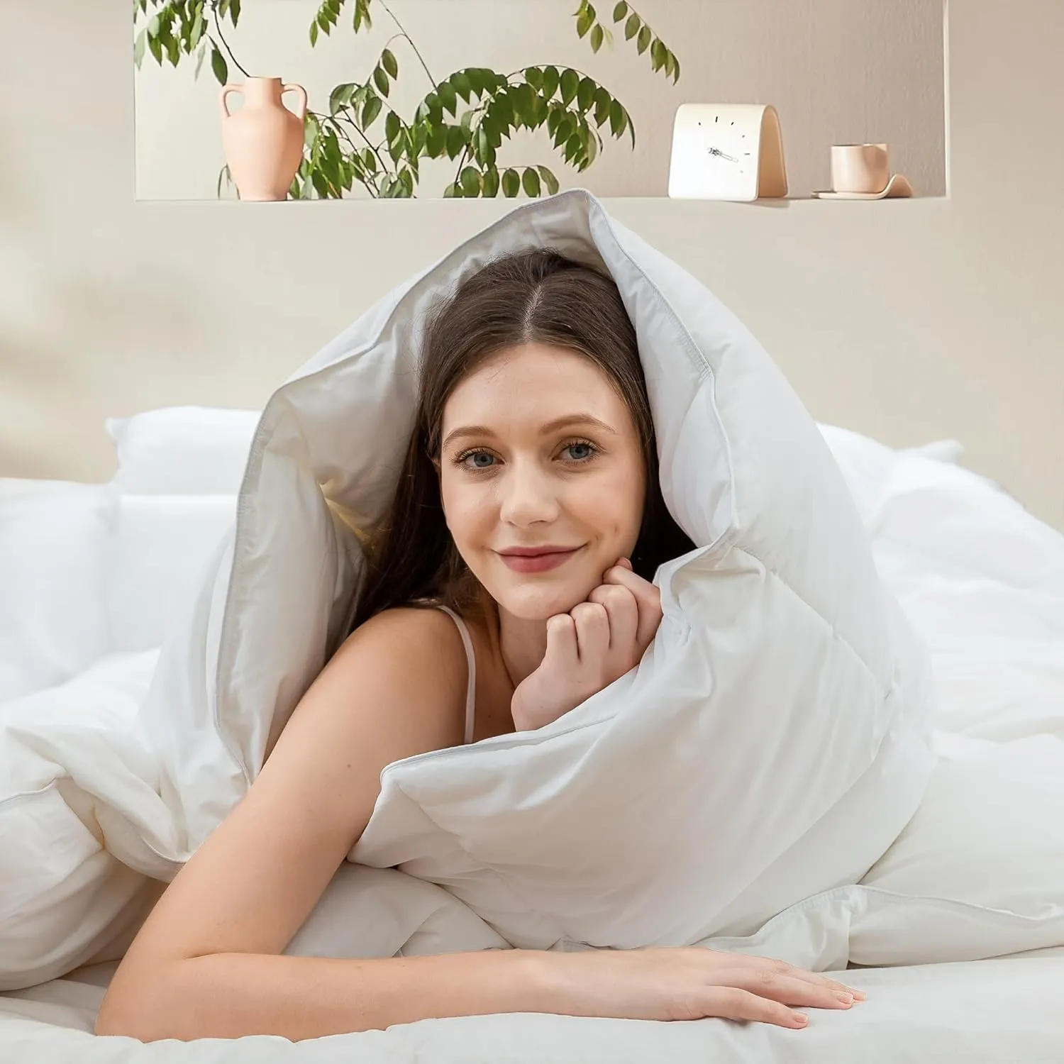 Cosybay Oversized Queen Size Feather Down Fiber Comforter Ultra Fluffy Duvet Insert, All Season White Cotton Cover Luxury Hotel Bed Comforter with Corner Tabs, 98x98 Inch