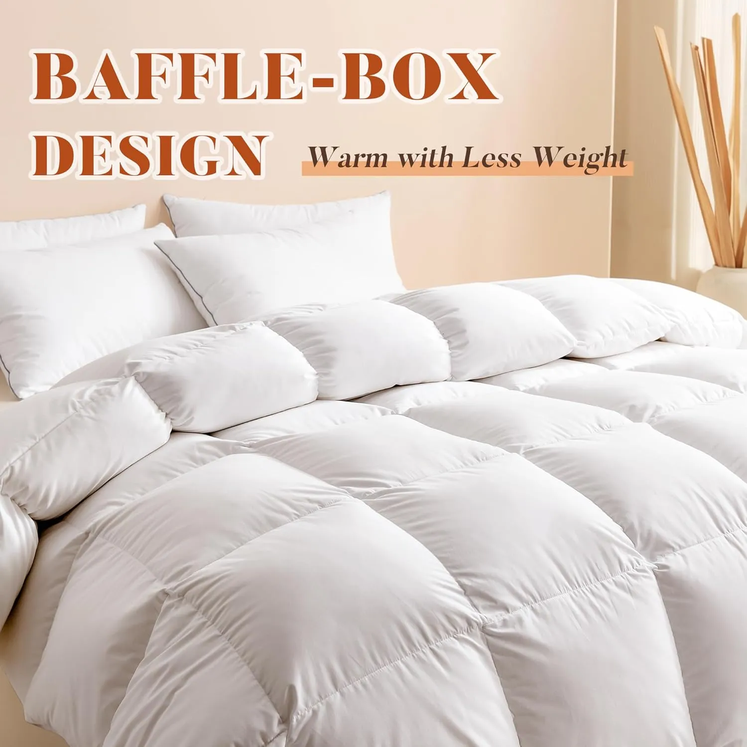 Cosybay Oversized Queen Size Feather Down Fiber Comforter Ultra Fluffy Duvet Insert, All Season White Cotton Cover Luxury Hotel Bed Comforter with Corner Tabs, 98x98 Inch