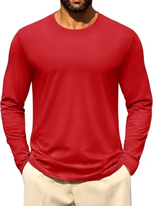 Cotrasen Mens Long Sleeve Tee Shirts Cotton Crew Neck Moisture Wicking Soft Casual Basic T-Shirts