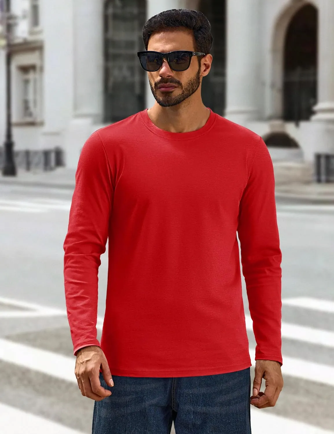 Cotrasen Mens Long Sleeve Tee Shirts Cotton Crew Neck Moisture Wicking Soft Casual Basic T-Shirts