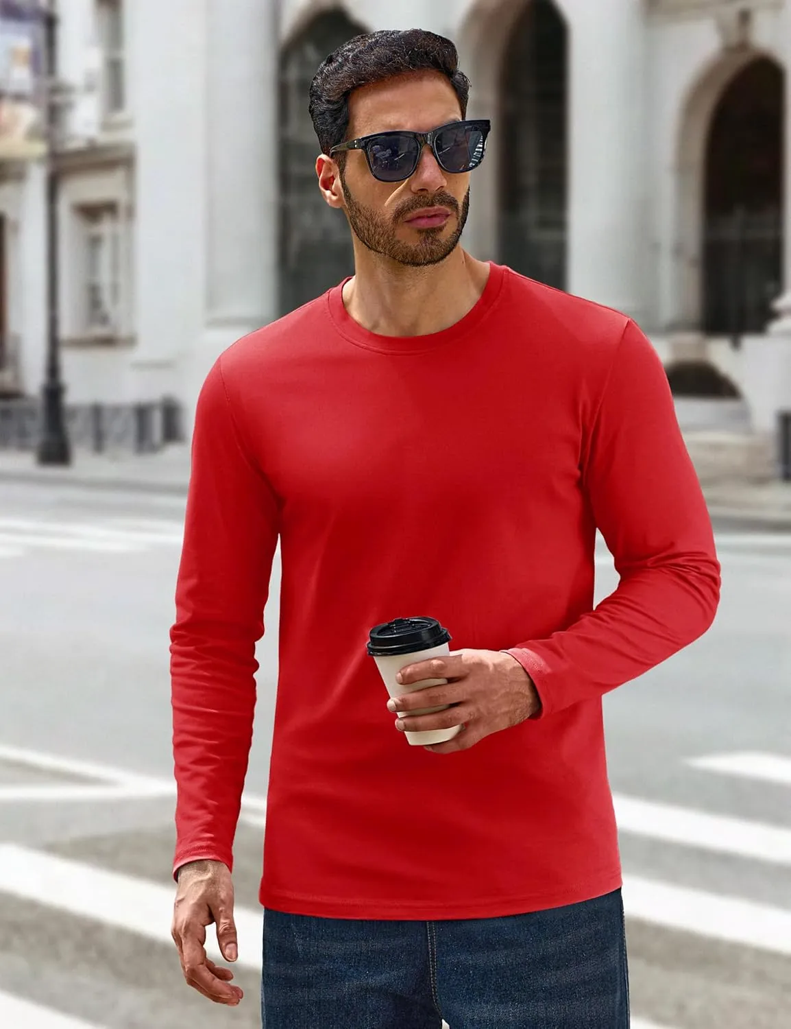 Cotrasen Mens Long Sleeve Tee Shirts Cotton Crew Neck Moisture Wicking Soft Casual Basic T-Shirts