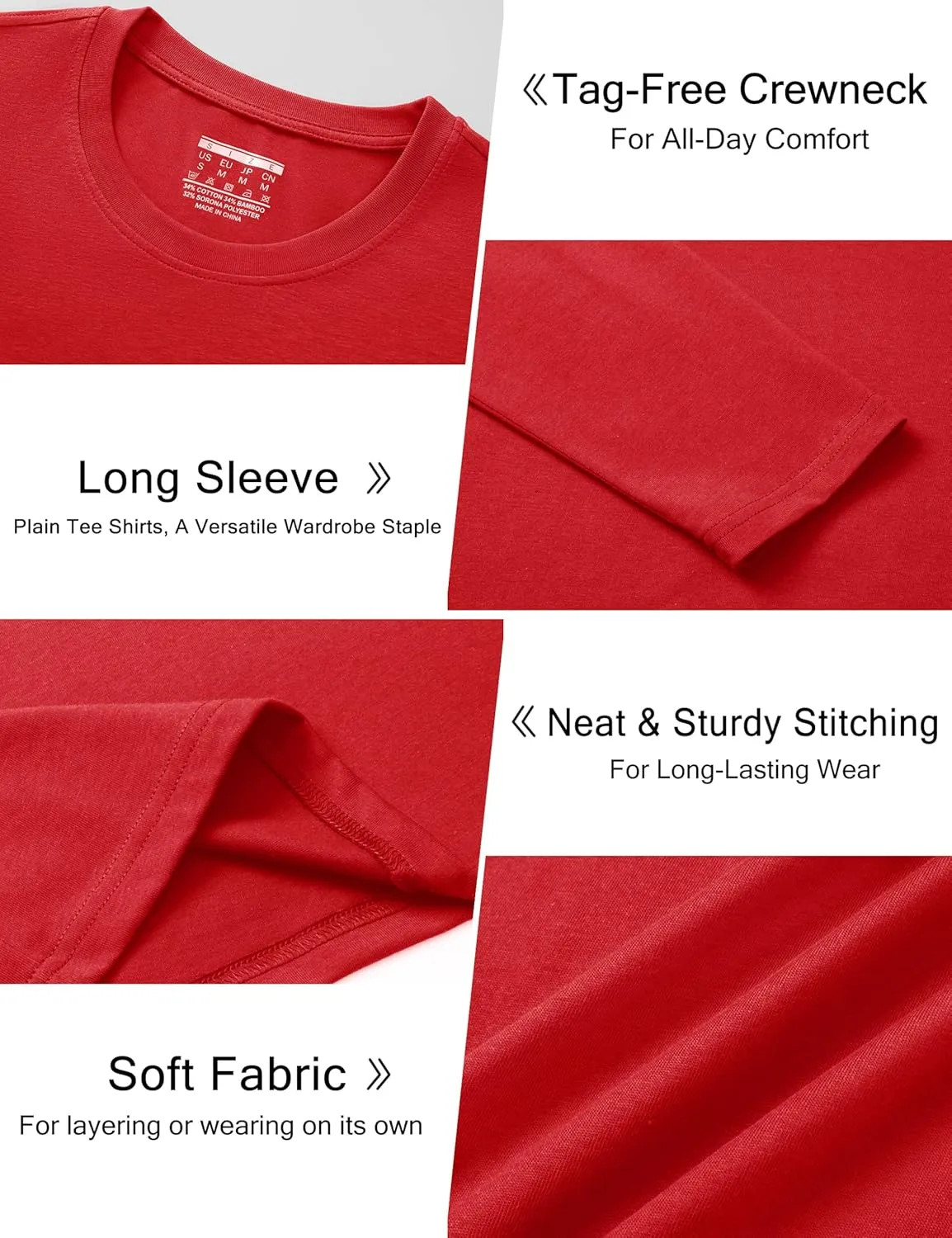 Cotrasen Mens Long Sleeve Tee Shirts Cotton Crew Neck Moisture Wicking Soft Casual Basic T-Shirts